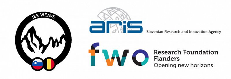 Logotip projekta IEK Weave ter financerjev ARIS in FWO